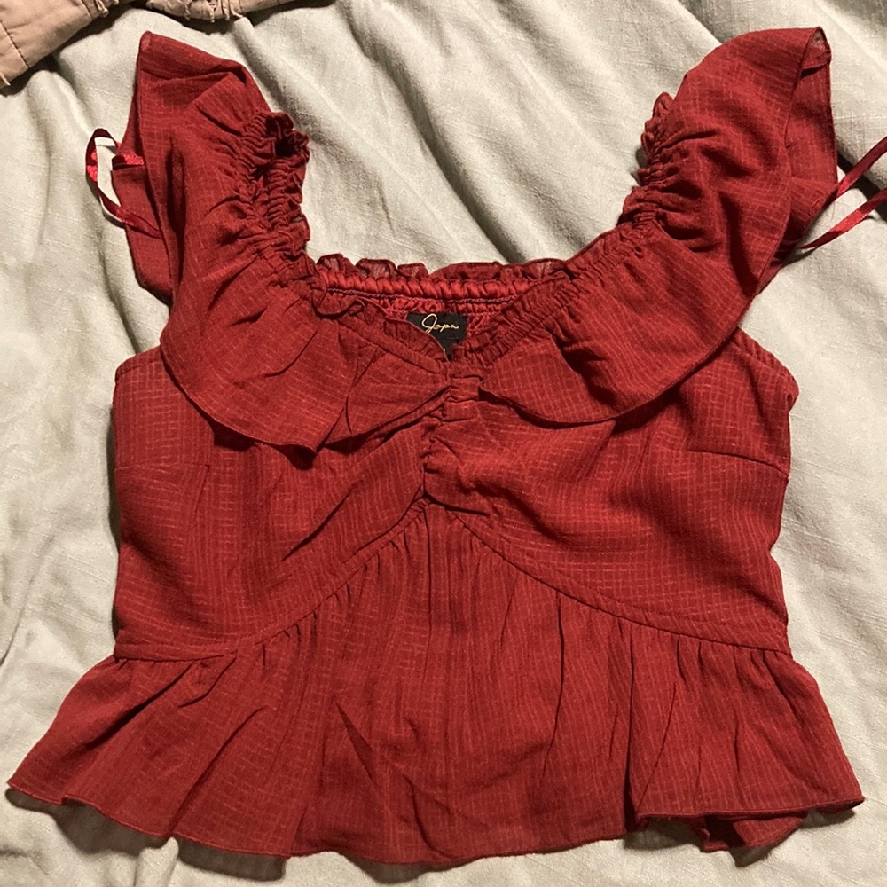 Red Ruffled Peplum Blouse